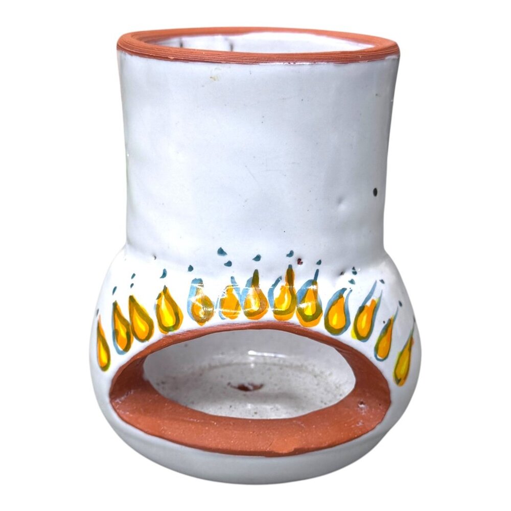 Hand-Painted Terracotta Oil Burner Chimnea Chimney Redware Southwest Flames 4.5"